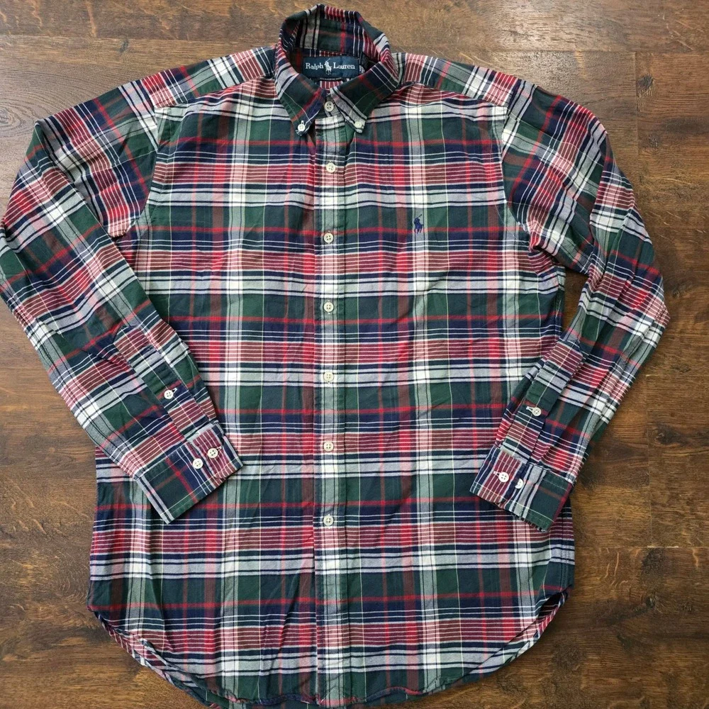 Ralph Lauren Classic Fit Plaid Button Down Shirt Mens 15 32/33 Red Green Tartan